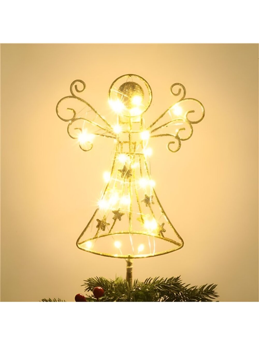Christmas Tree Topper, Glittered Gold Angel Tree Topper for Christmas Treetop